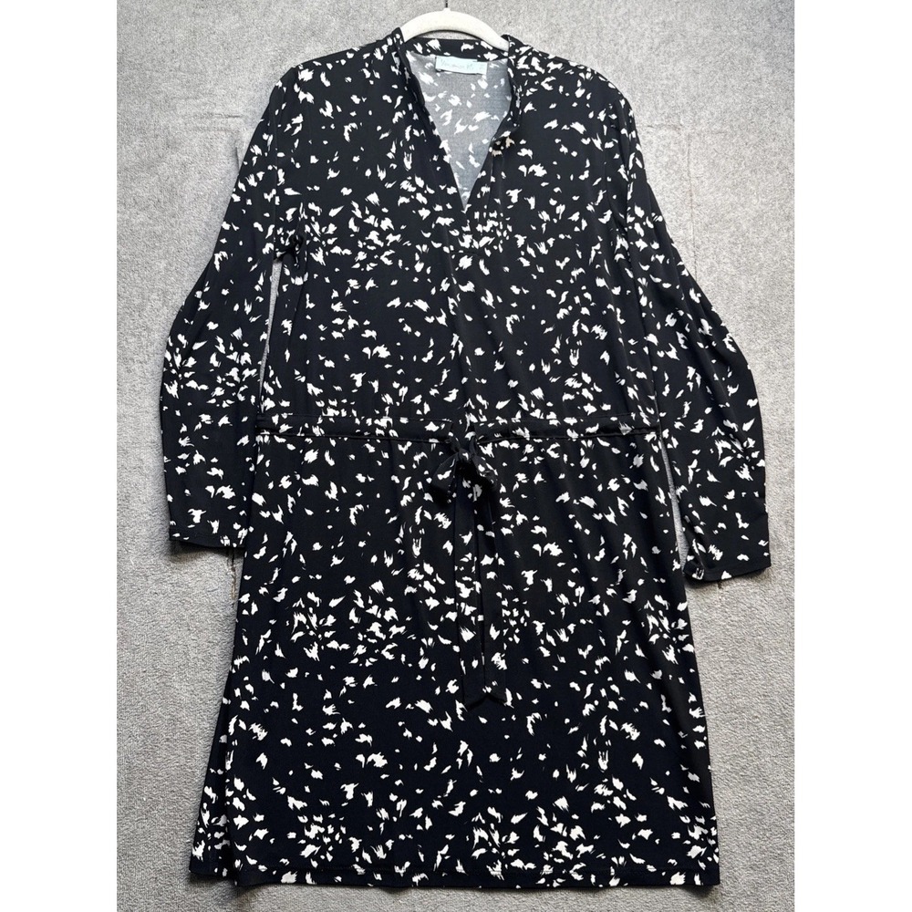 Veronica M Black White V Neck Long Sleeve Wrap Style Dress Women's Medium